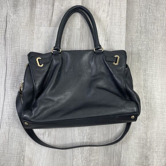 Michael Kors Tote Handbag Hamilton Women Black Pebbled Leather Gold Hardware - Picture 5 of 15